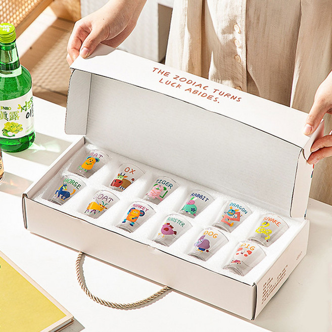 12p 투명 소주잔 세트 선물용 십이지신 술잔세트, 십이지 소주잔, 1세트