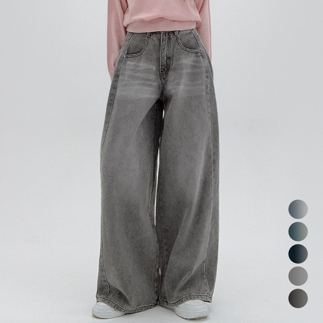 코모도 여성 와이드 청바지 절개 라인 롱 데님 팬츠 ( 2단기장 )