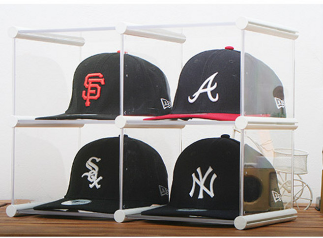 엠블럭&스페셜 모자정리대 모자케이스 모자보관함 모자진열장 야구모자 보관함 스냅백 뉴에라 수납, 2층x2칸 4칸형(뒷덮개포함), 1개