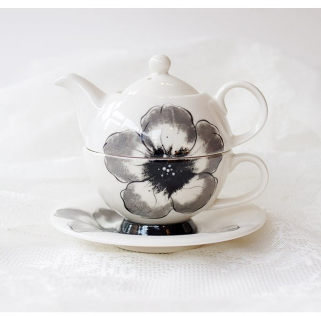 그레이블랙 티포원 티팟 다기 티포트 [핸드페인팅 도자기], 티포원세트, 1개