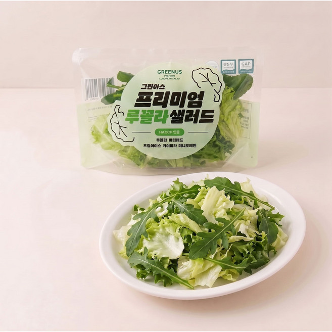 그린어스 무농약 친환경 유러피안 프리미엄 루꼴라 파우치 샐러드, 5개, 80g
