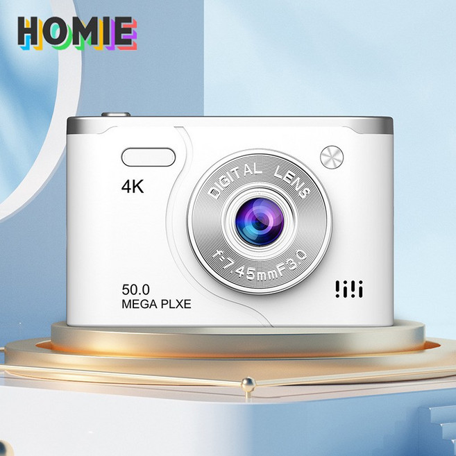 HOMIE 디지털카메라 6400W 픽셀 카메라 2.4인치 고화질 화면 빈티지카메라 64GB 여행용, 흰색