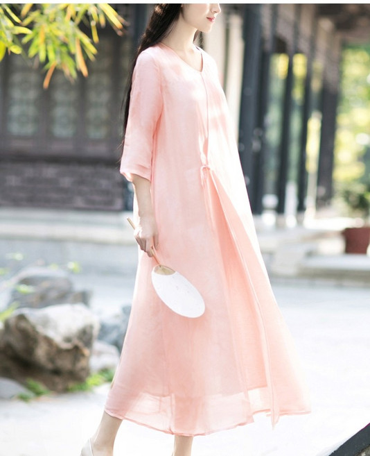 철릭원피스 반팔한복 캐주얼 시원한 화이트 칠순 생활한복원피스 린넨 드레스 빅사이즈 여름