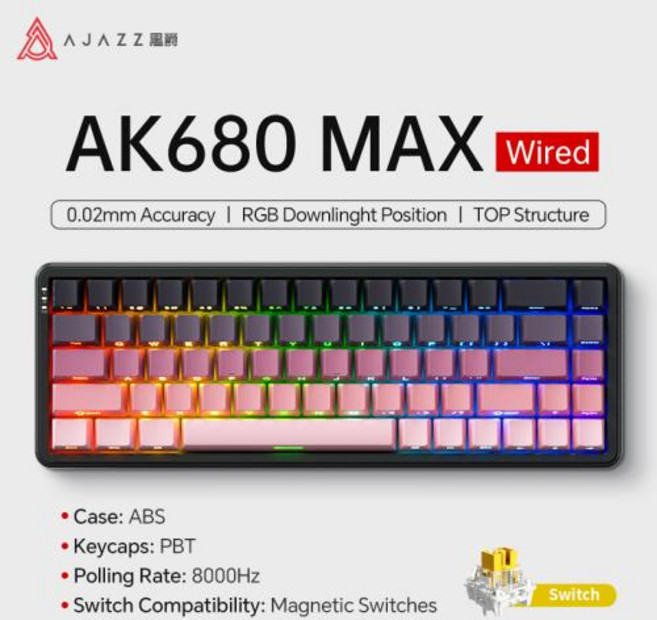 AJAZZ AK680 MAX 기계식 키보드 마그네틱 스위치 HE 60 8k1K RGB 유선무선 게임용 맞춤형 키보드 신속한 트리거 0.01mm, 5)PINK BLACK