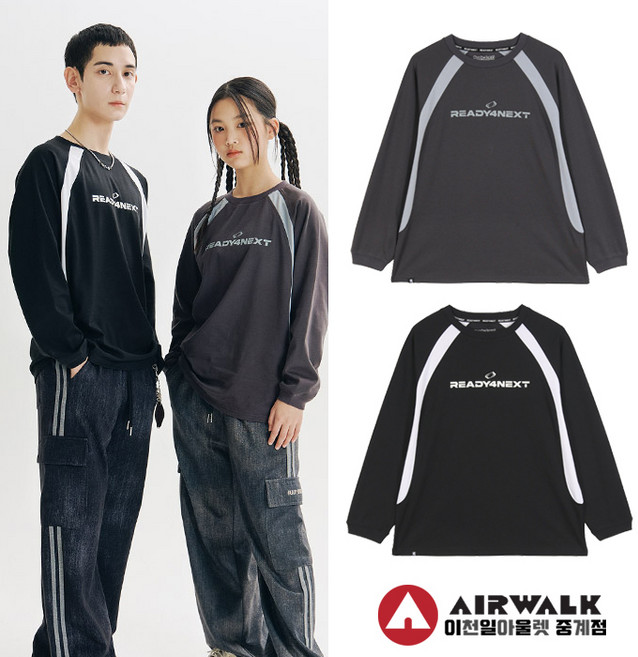 [에어워크주니어 중계점] *25봄신상 BIGSALE* 주니어 배색 블록코어 티셔츠 (2Color) 둥근 배색 라인 포인트 디자인 여유로운 핏으로 메력적인 데일리 긴팔티셔츠