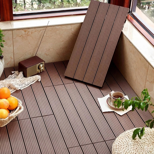 조립식 베란다 마루 바닥재 우드 타일 현관 발코니 테라스 데크 타일 DIY 세트, 5개, D05