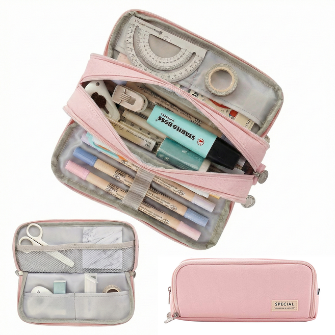 우리엔 대용량 필통 중학생 고등학생 펜슬 파우치, 1개, 핑크