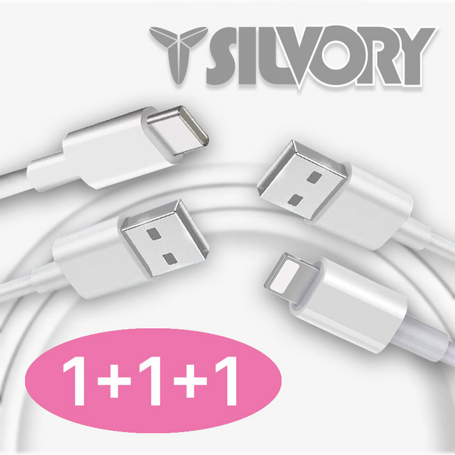 [1+1+1] SILVORY USB 케이블 USBtoC 8핀 아이폰 아이패드 스위치 갤럭시 고속 충전, +1m+1m (USB to C), 1세트, 2m