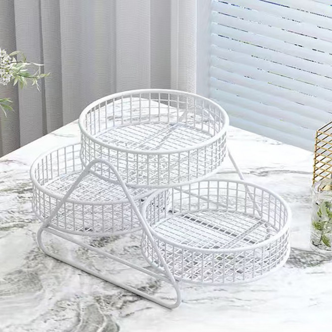 간단한 가정용 철제 트레이 간식 바구니 주방 다용도 테이블 2단 바구니 과일 쟁반 거실 식탁과일바구니, 화이트, 1개