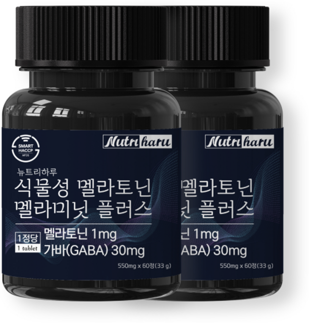 뉴트리하루 식물성 멜라토닌 멜라미닛 플러스 GABA 스마트HACCP 식약청 인정, 2개, 60정