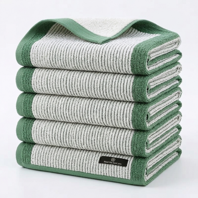 융풍 내추럴 감성 호텔 타월 부드러운 도톰한 흡수력 좋은 수건, 5개, 그린 라인 타월