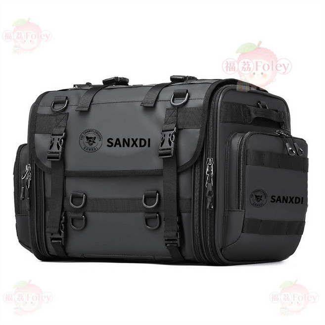 SANXDI 機車後座包 騎士頭盔馱包 可擴展加大後座包, 黑色