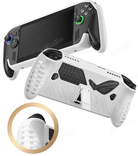 ASUS ROG Xbox Ally X용 실리콘 케이스 내장형 킥스탠드 미끄럼 방지 충격 인체공학적 그립 보호 커버, 02 white