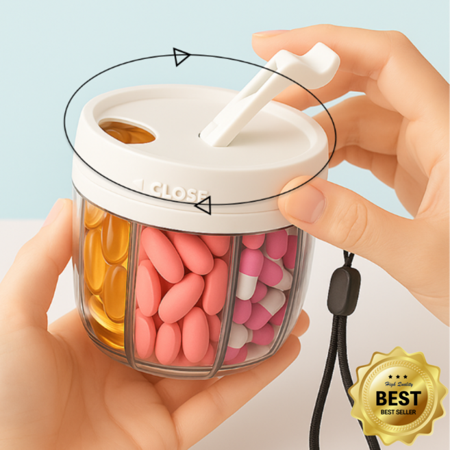 [올인원 휴대약통] 스핀캡슐 영양제 소분 케이스 일주일 약통 정리함, 화이트 소, 1개