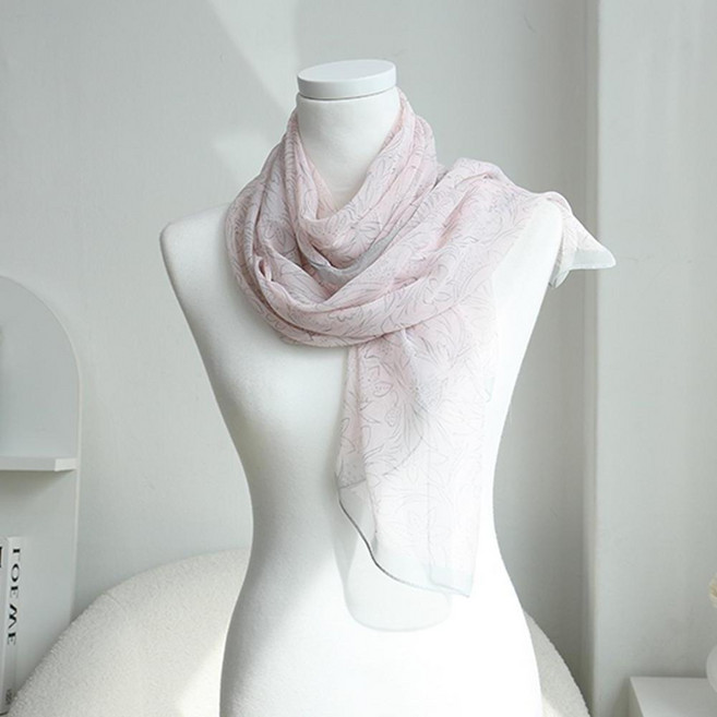 쉬폰 롱 스카프 깃털 패턴 여성 봄가을 간절기 얇은 목도리 머플러