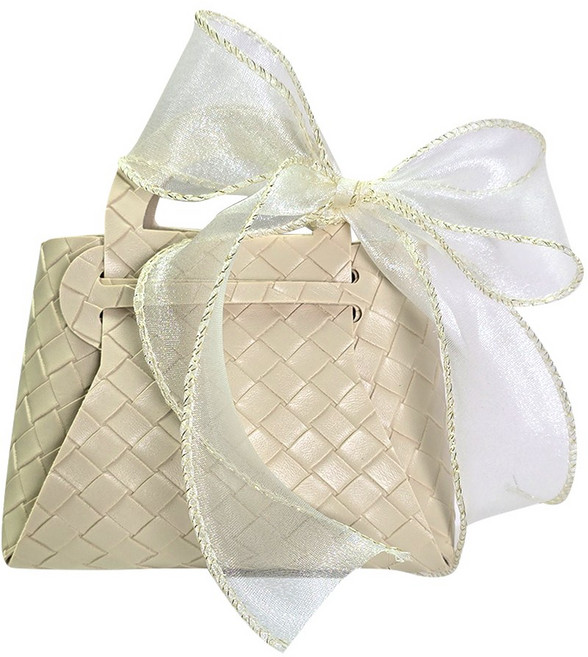 링비츠 럭셔리 퀼팅 가죽 구디백 답례품 가방 선물 포장, 소형-아이보리 (H05), 10개