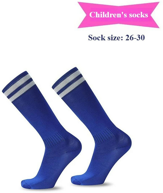 전문 축구 양말 청소년 성인 미끄럼 방지 긴 튜브 무릎 위 땀 흡수 학생 줄무늬 스포츠, 02 Blue white, 01 for Child, 색상: 14. Child Blue-White, 1개