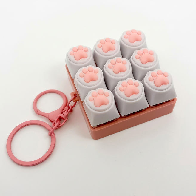 고양이발바닥 사각 9구 키캡 키링 키보드 청축 클릭커 딸깍 타격감, 1개, 흰색
