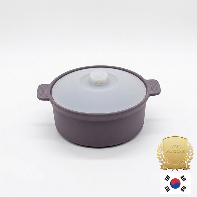아티즌 쿡 국산 실리콘 계란찜기 전자레인지 용기 내열유리 찜기 주방용품 이유식 용기, 1개, 대형 원형 / 바디:퍼플그레이 / 뚜껑:반투명