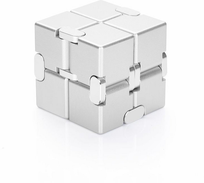 新款不銹鋼金屬指尖陀螺 兒童學生減壓發光夜光玩具, 1個, 無限魔方-銀色