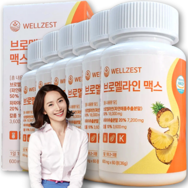웰제스트 브로멜라인 맥스 고함량 파인애플추출물, 6개, 60정
