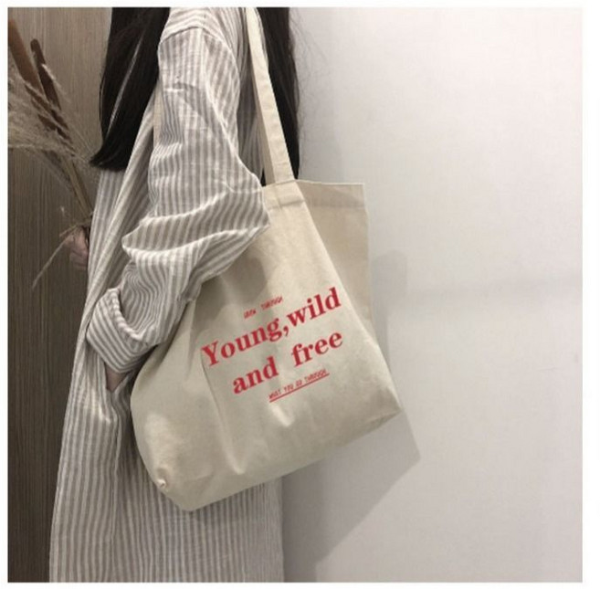 새로운 지퍼 가방 편지 대용량 캔버스 가방 간단한 예술 여성 캔버스 가방 쇼핑