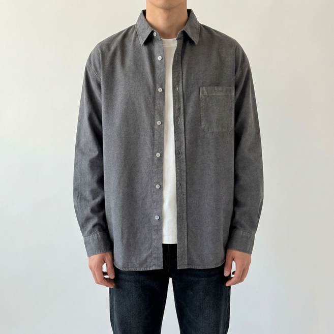 남자 오버핏 피그먼트 빈티지 긴팔 셔츠 made in korea