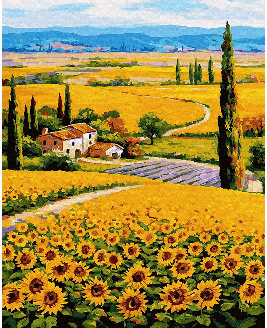 대형 명화 그리기 DIY 60X75cm 유화 캔버스 세트 거실 인테리어 그림 150종, H.풍경, H015.해바라기농장, 1개, H015.해바라기농장