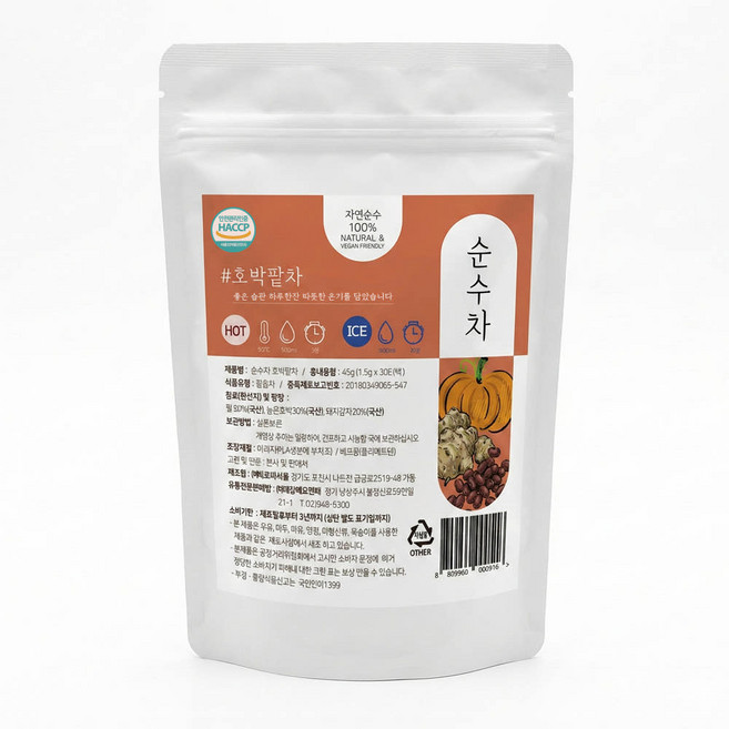 순수차 국산 호박팥차 돼지감자차 생분해 삼각티백, 1.5g, 1개, 30개입