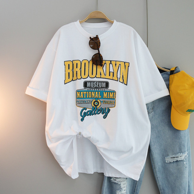 달콩 여성 롱티 반팔 박스티 루즈핏 메틱프린팅오버핏티