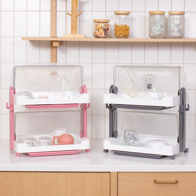 뉴코코맘 스탠다드/프리미엄/하이엔드 뚜껑 식기건조대 이유식기 보관 물빠짐 먼지방지 젖병건조대, 핑크