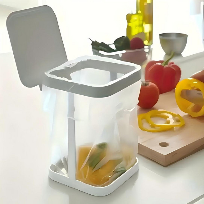 접이식 미니 데스크탑 쓰레기통 사무실 음식물 비닐 봉투 걸이 홀더, 화이트