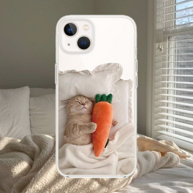 당근 러버 냥이 투명 젤리 아이폰 갤럭시 폰케이스