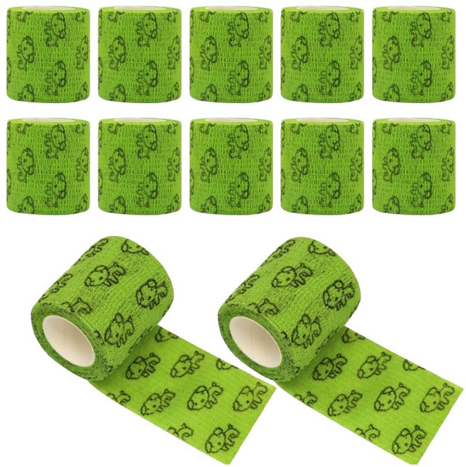 이지유 애견 자가점착 붕대 신발 강아지 일회용 산책 양말, 12개, 그린 강아지