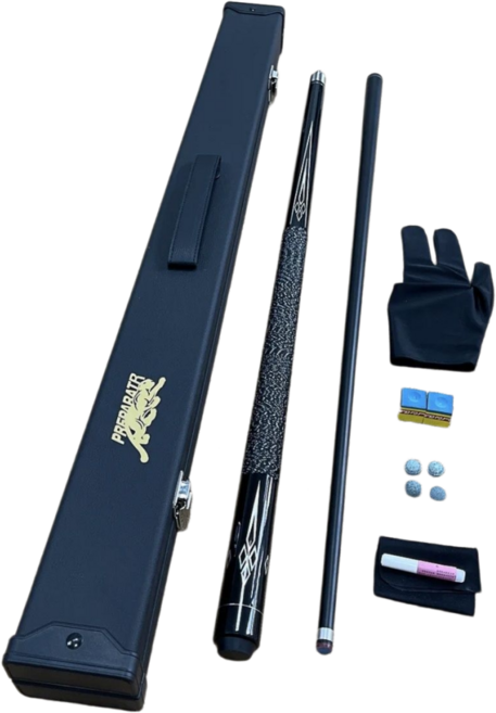 고급 당구 큐 미끄럼 방지 올카본 당구큐대 세트 상하단+케이스 포함, 1개, 검정색