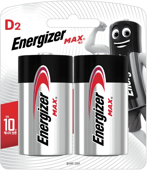에너자이저 알카라인 맥스 D형 건전지, 2개입, 1개 - 쿠팡