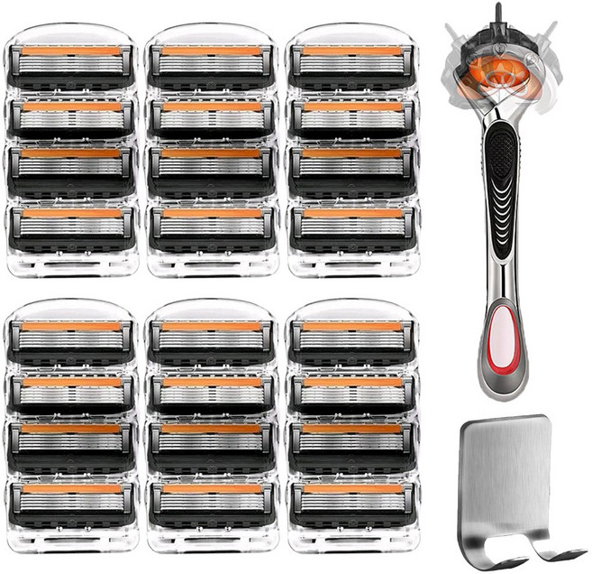 비밀의집 신형 5중 면도날+각도조절 스윙 면도기+거치대 질레트 호환용, 6개, 4개입