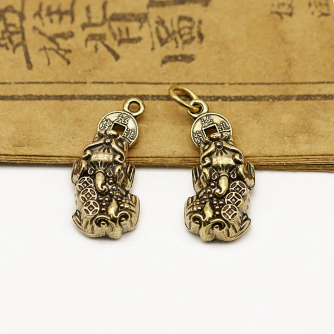 뚱보 2매입 황동 풍수 악세사리 열쇠고리 부자재, 쌍비휴 황동, 2개