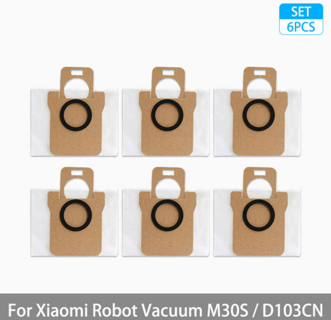 샤오미 Mijia M30S D103CN 로봇 진공 청소기 액세서리 메인 사이드 브러시 헤파 필터 걸레 천 먼지 봉투 교체 여분, 1개, [15] 6 Dust Bags