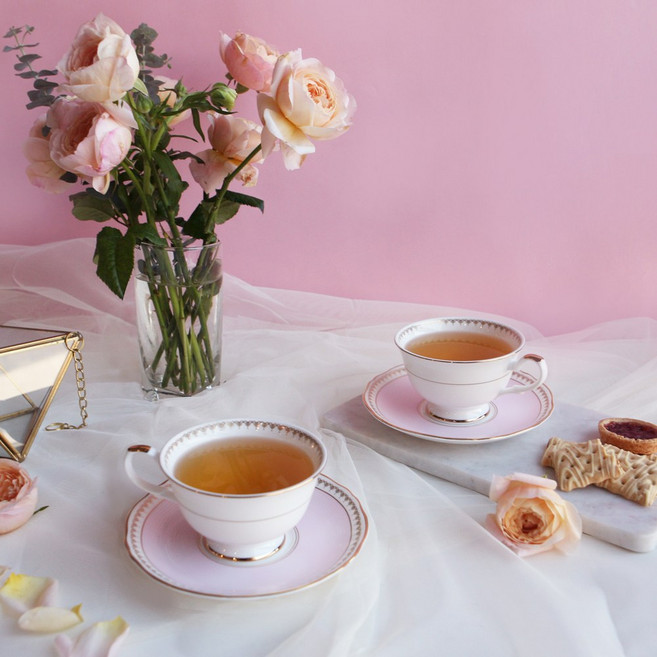 한국도자기 로얄 패일블루 커피잔 티컵 세트 4p (2인조), 파스텔핑크, 1세트