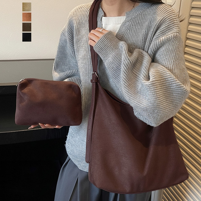 보니타콜렉티드 [파우치+가방set]여성 스웨이드 스퀘어 길이조절 크로스백 긴끈숄더백