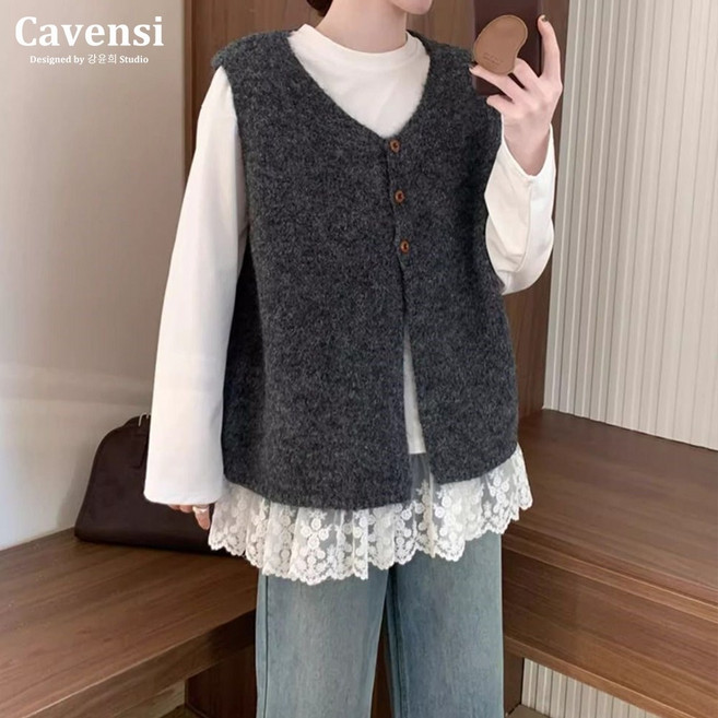 Cavensi V領排釦針織背心