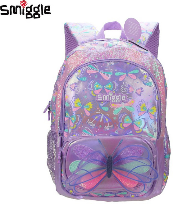 호주 스미글 오리지널 스쿨백 백팩 퍼플 버터플라이 방수 16인치 새로운 패션 가방 smiggle