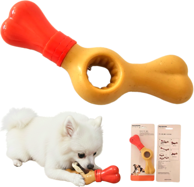 트루행센 강아지 푸드클립 뼈다귀 장난감, 1개, 오렌지옐로