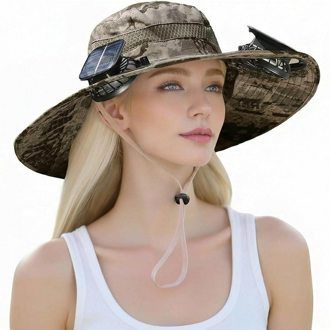 Solar Fan Hat with Two Display Screen Fans Women's Outdoor Hiking and Fishing Sun Shading Hat La, Grey Dark Camouflage