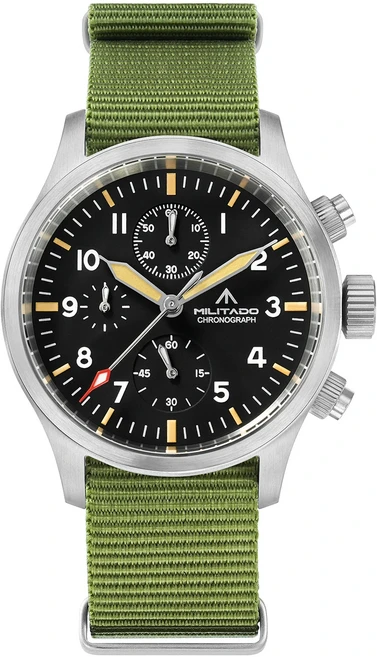 스마트 기상 Militado ML1868KF V2 VK67 쿼츠 크로노 그래프 시계 스테인레스 스틸 케이스 3 다이얼 방수 1, 04 GRB No Date Logo