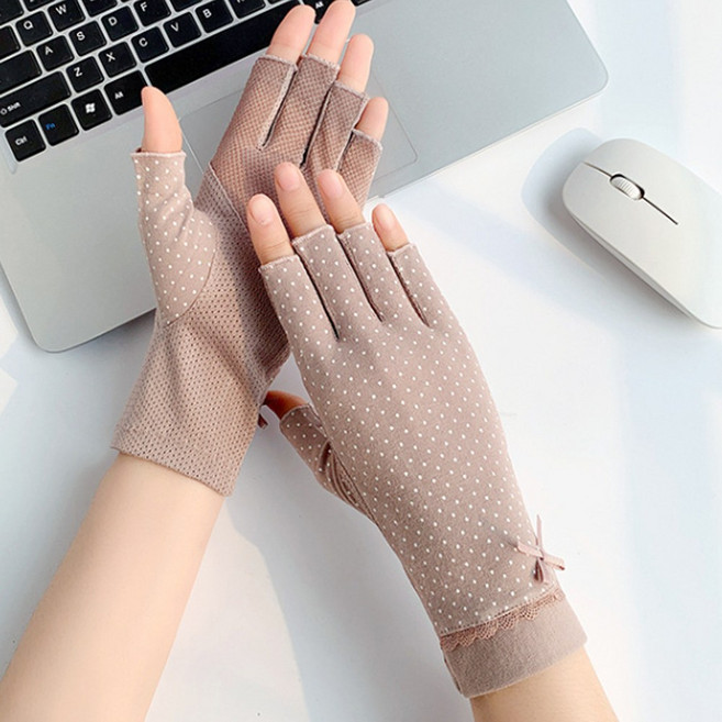 신페이드 반장갑 여성 장갑 여자 봄 여름 운전 등산 손가락 터치 레이스 자외선차단, 인디핑크, 1개