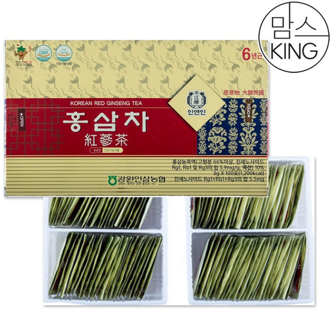 [맘스킹][강원인삼농협] 홍삼차3gX100포, 1박스, 3gX100포, 3g