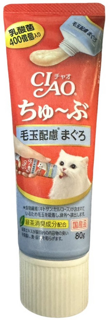 INABA CIAO 啾嚕 膏狀啾嚕肉泥, 鮪魚化毛, 80g, 1條