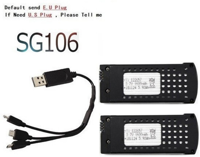 RC 헬리콥터 드론용 Lipo 배터리 충전기 세트 SG106 쿼드콥터 예비 부품 3.7V 충전식 1600mAh, 08 2PCS-USB